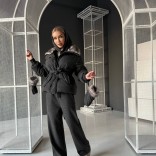 Темно-серый женский костюм тройка на флисе Loro Piana