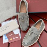 Женские замшевые лоферы Loro Piana Open Walk - Grey