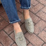 Женские замшевые лоферы Loro Piana Open Walk - Grey