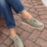 Женские замшевые лоферы Loro Piana Open Walk - Grey