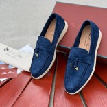 Женские замшевые лоферы Loro Piana Open Walk - Navy