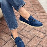 Женские замшевые лоферы Loro Piana Open Walk - Navy