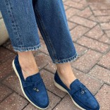 Женские замшевые лоферы Loro Piana Open Walk - Navy