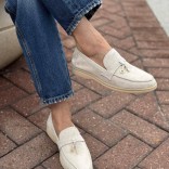 Женские замшевые лоферы Loro Piana Open Walk - Beige