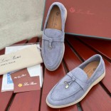 Женские замшевые лоферы Loro Piana Open Walk - Blue