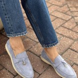 Женские замшевые лоферы Loro Piana Open Walk - Blue