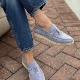 Женские замшевые лоферы Loro Piana Open Walk - Blue