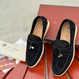 Женские замшевые лоферы Loro Piana Open Walk - Black