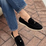 Женские замшевые лоферы Loro Piana Open Walk - Black