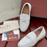 Женские замшевые лоферы Loro Piana Open Walk - White