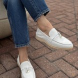 Женские замшевые лоферы Loro Piana Open Walk - White