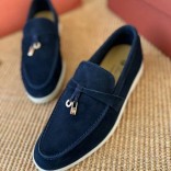 Женские замшевые лоферы Loro Piana Open Walk Premium - Navy