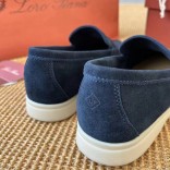 Женские замшевые лоферы Loro Piana Open Walk Premium - Navy