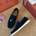 Женские замшевые лоферы Loro Piana Open Walk Premium - Navy