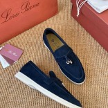 Женские замшевые лоферы Loro Piana Open Walk Premium - Navy