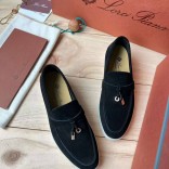 Женские замшевые лоферы Loro Piana Open Walk Premium - Black