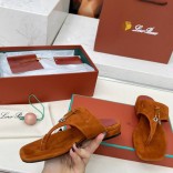 Женские замшевые шлёпанцы Loro Piana Premium - Brown