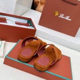 Женские замшевые шлёпанцы Loro Piana Premium - Brown
