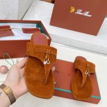 Женские замшевые шлёпанцы Loro Piana Premium - Brown