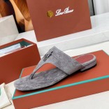 Женские замшевые шлёпанцы Loro Piana Premium - Grey