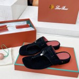 Женские замшевые шлёпанцы Loro Piana Premium - Black