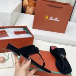 Женские замшевые шлёпанцы Loro Piana Premium - Black