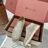 Женские замшевые лоферы Loro Piana premium - Light Grey