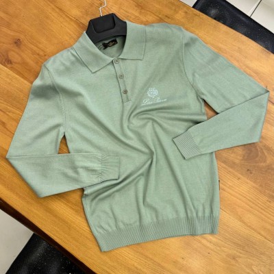 Поло с длинным рукавом Loro Piana зелёного цвета