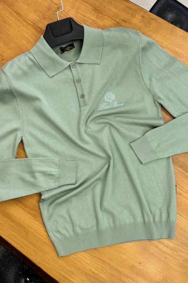 Поло с длинным рукавом Loro Piana зелёного цвета