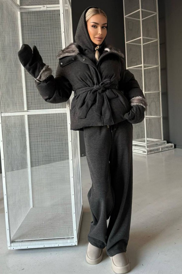 Темно-серый женский костюм тройка на флисе Loro Piana