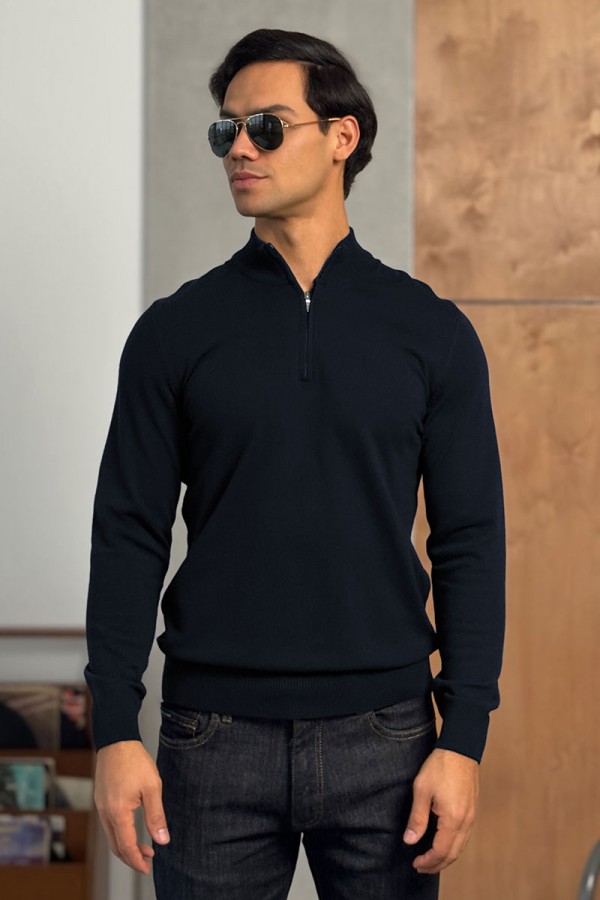 Тёмно-синий джемпер Loro Piana Zip Neck