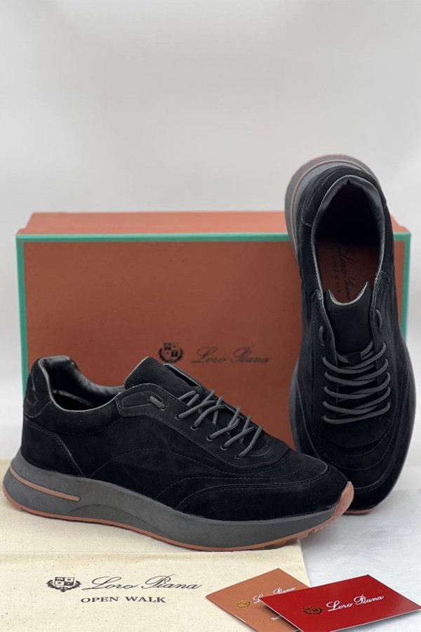 Замшевые кроссовки Loro Piana чёрного цвета