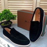 Замшевые лоферы Loro Piana Summer Walk - Black / White