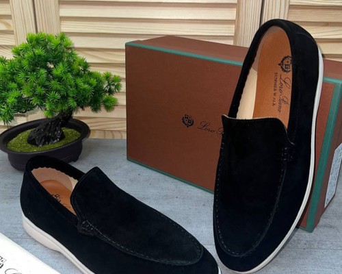 Замшевые лоферы Loro Piana Summer Walk - Black / White