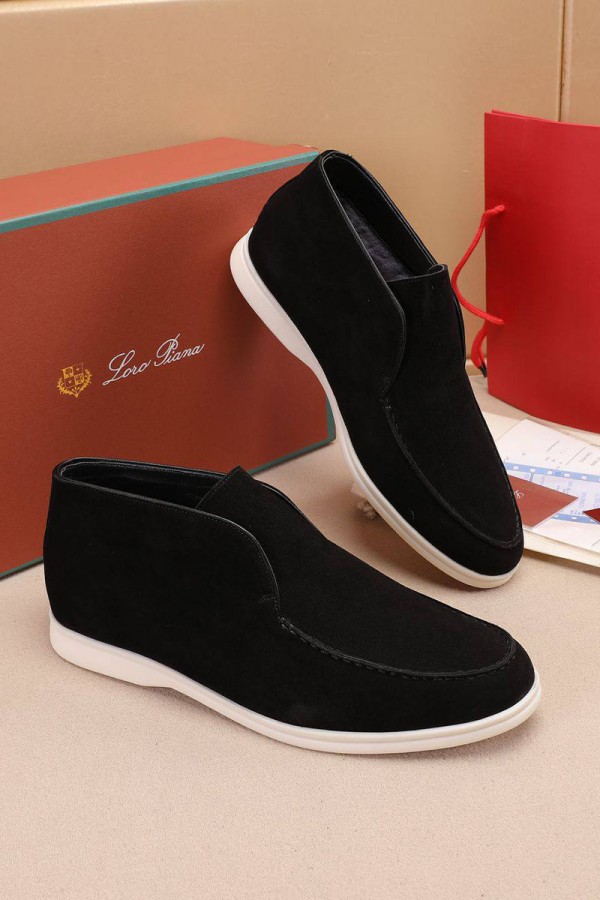 Замшевые лоферы с мехом Loro Piana Open Walk - Black