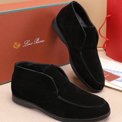 Замшевые лоферы с мехом Loro Piana Open Walk - Black