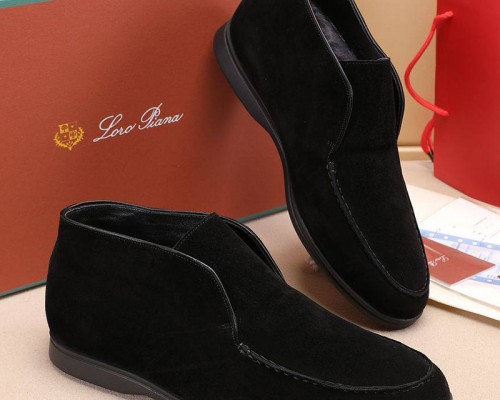 Замшевые лоферы с мехом Loro Piana Open Walk - Black