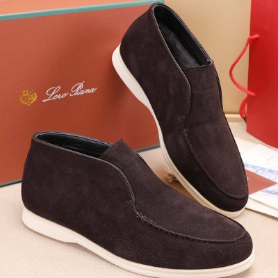 Замшевые лоферы с мехом Loro Piana Open Walk - Brown