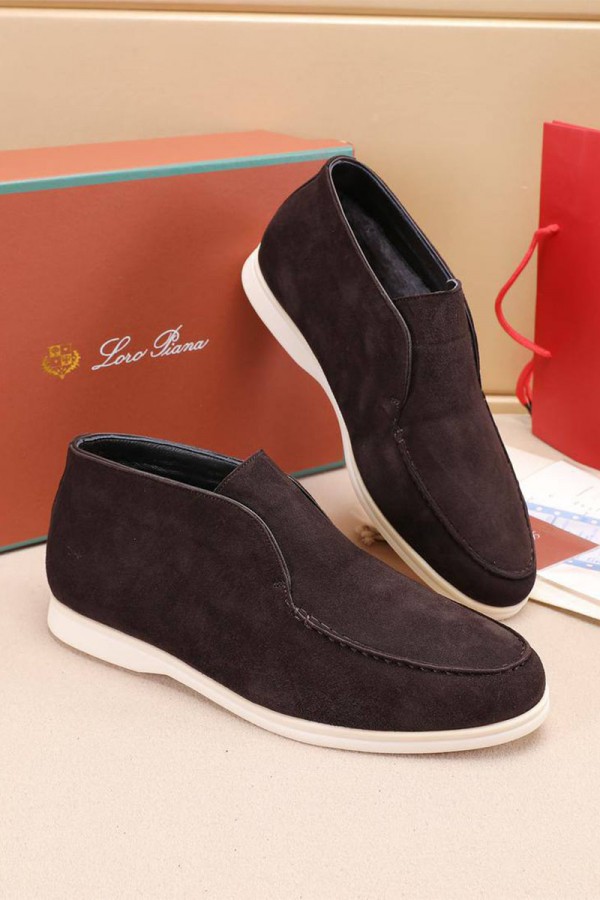 Замшевые лоферы с мехом Loro Piana Open Walk - Brown