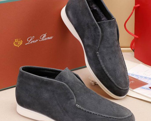 Замшевые лоферы с мехом Loro Piana Open Walk - Grey
