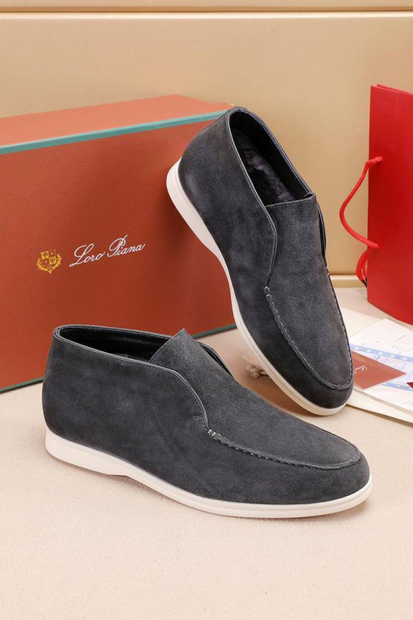 Замшевые лоферы с мехом Loro Piana Open Walk - Grey