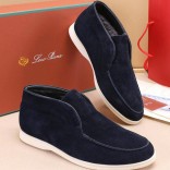 Замшевые лоферы с мехом Loro Piana Open Walk - Navy