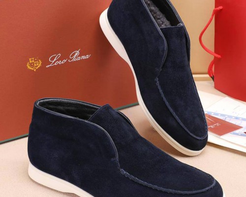 Замшевые лоферы с мехом Loro Piana Open Walk - Navy