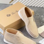 Замшевые лоферы с меховой стелькой Loro Piana Open Walk - Beige