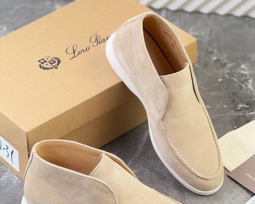 Замшевые лоферы с меховой стелькой Loro Piana Open Walk - Beige