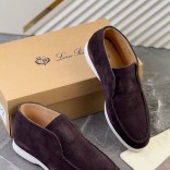 Замшевые лоферы с меховой стелькой Loro Piana Open Walk - Brown