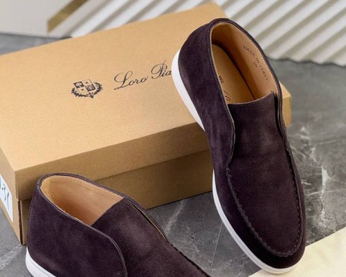 Замшевые лоферы с меховой стелькой Loro Piana Open Walk - Brown