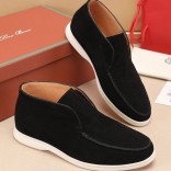 Замшевые лоферы с меховой стелькой Loro Piana Open Walk - Black