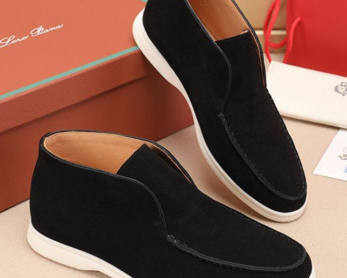 Замшевые лоферы с меховой стелькой Loro Piana Open Walk - Black