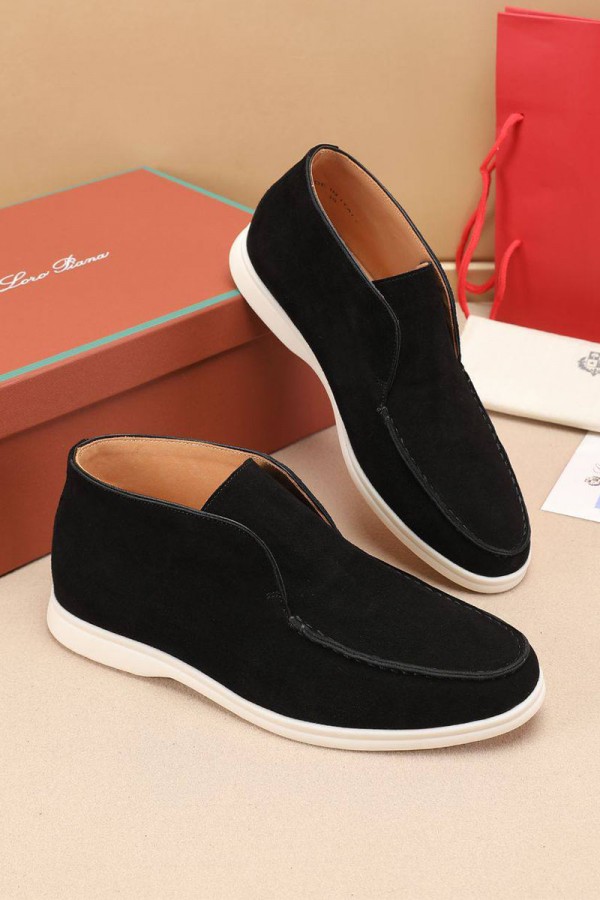 Замшевые лоферы с меховой стелькой Loro Piana Open Walk - Black